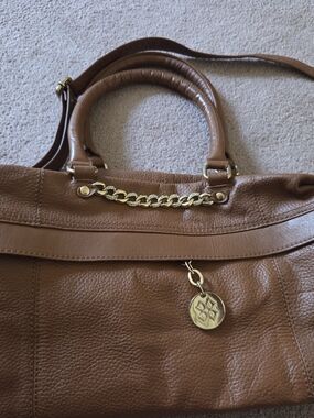 Naturalizer Cognac Brown Shoulder Satchel with Gold Chain Detail